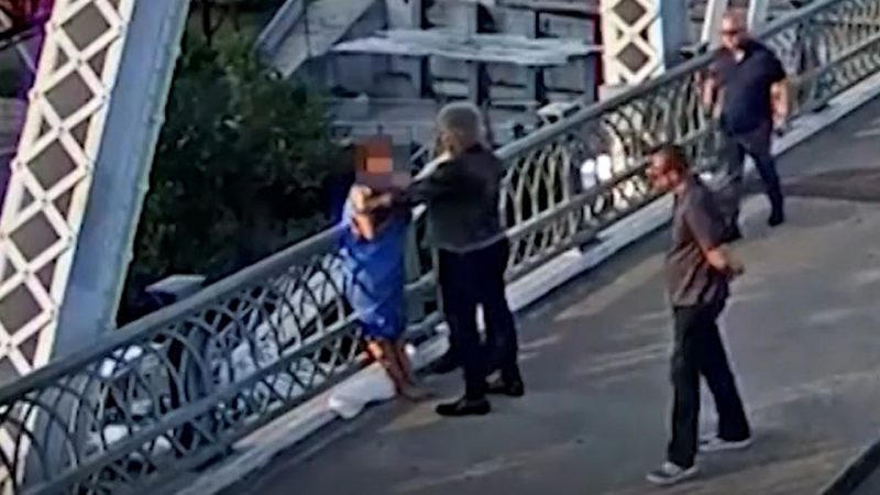 Jon Bon Jovi filmed talking a distressed woman off the ledge of a bridge